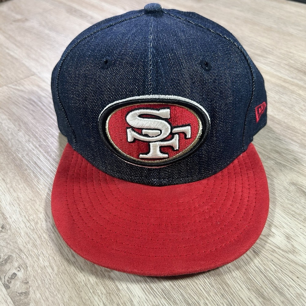 New Era San Francisco 49ers Fitted Hat 7 1/2 NFL Football Denim Blue Red Cap